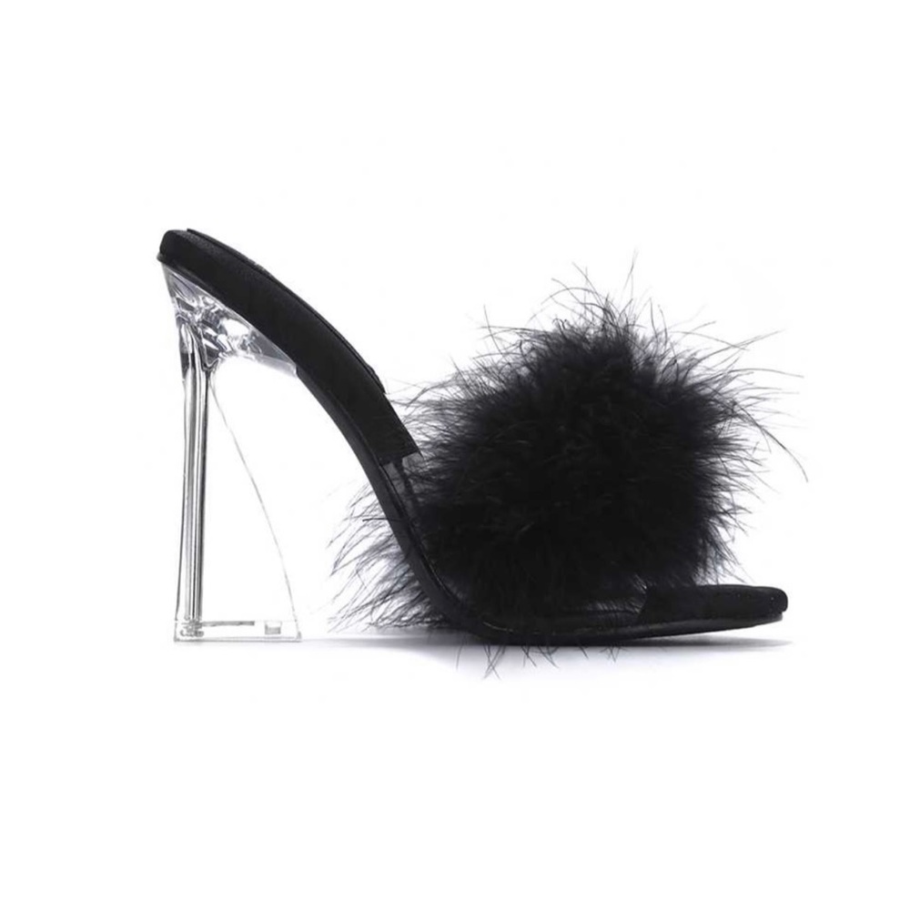 Black Fur Clear High Heel